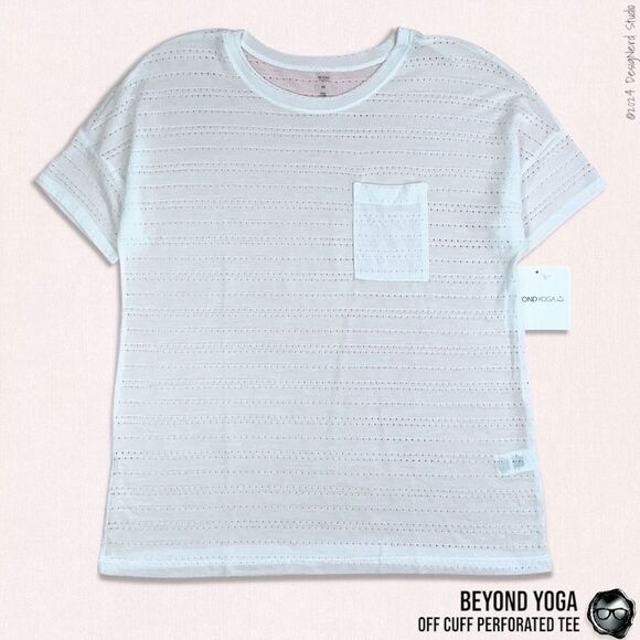 BEYOND YOGA OFF CUFF PERFORATED SHORT SLEEVE POCKET TEE SHIRT IN WHITE SIZE XS - Picture 2 of 11